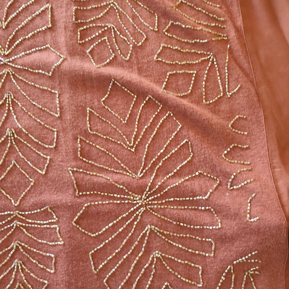 Anthropologie Alison Small Beaded Tank Top Chocolate Brown Embellished Leaves - Picture 8 of 16